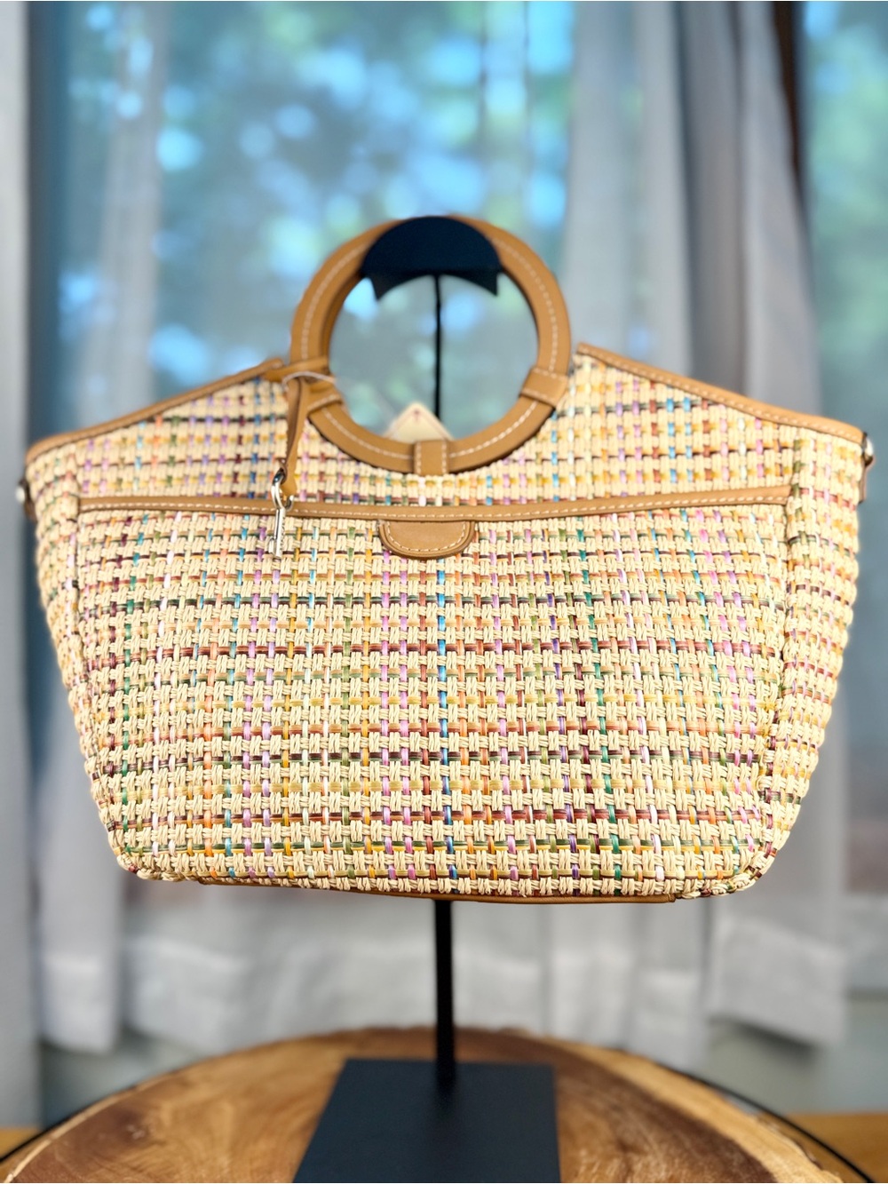 NEW Fossil Avignon Multi Color Woven Satchel Tote with Crossbody Strap